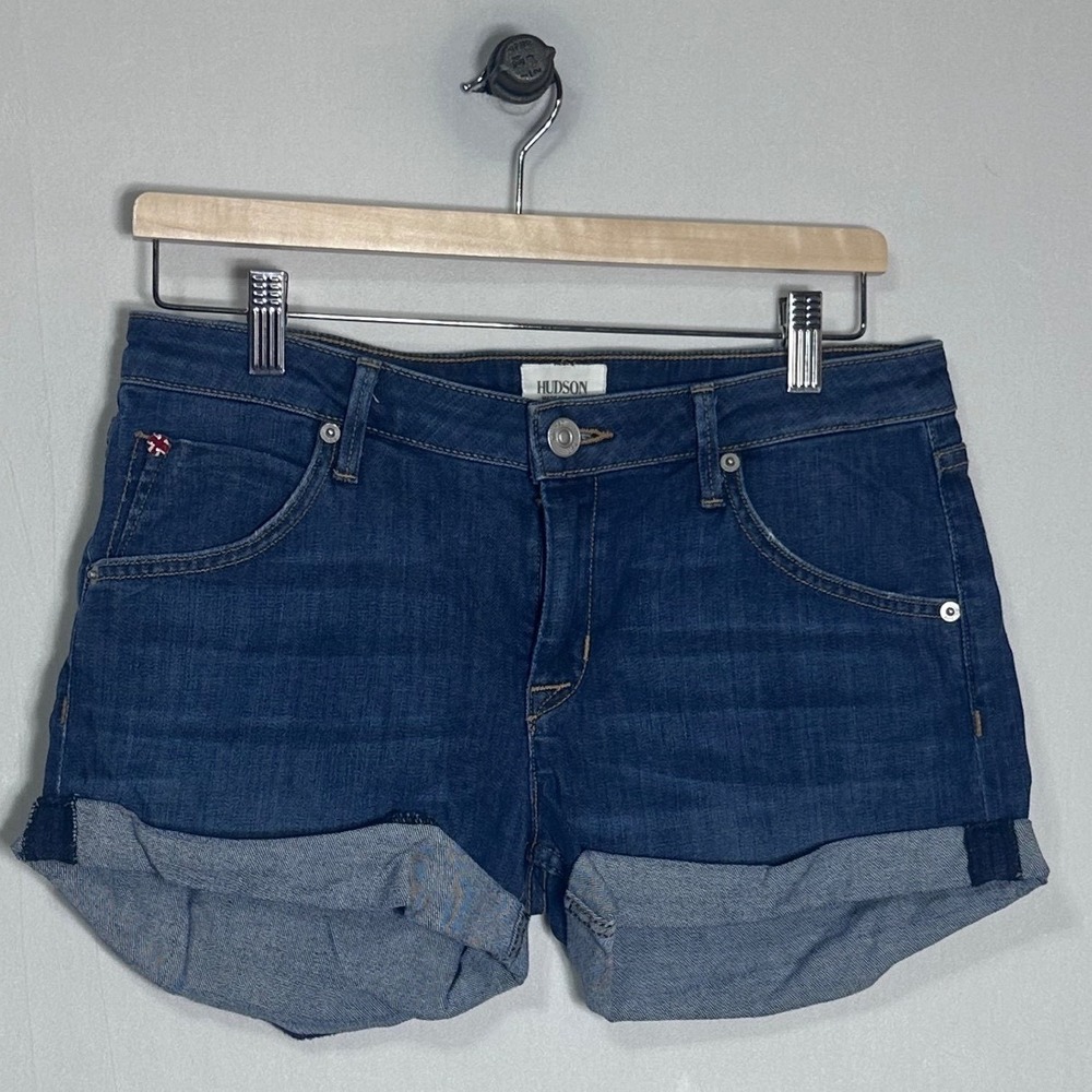 Hudson Hampton Cuffed Shorts Dark Wash Denim Flap Pocket Made in USA - Picture 2 of 5